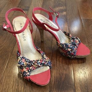 NEW Rampage Garrick Ankle Strap Red Cora Floral Platform Sandals Heels Size 8